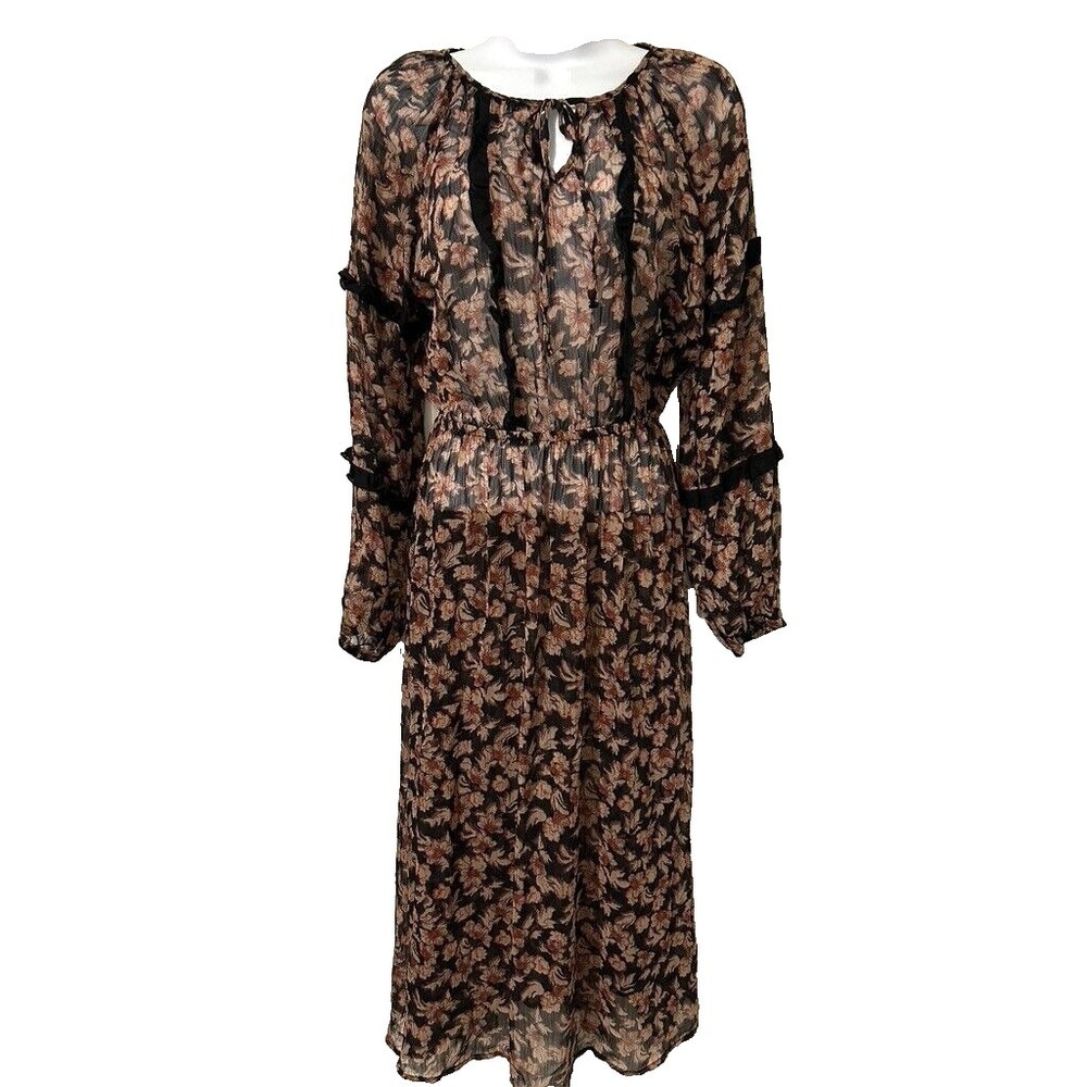 Knox Rose Black Floral Chiffon Maxi Dress~S~Long Slv Whimsigoth Cottage Peasant‎